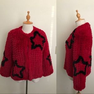 Belle Vere Deep Red Vegan Faux Fur Star Coat Sz XS